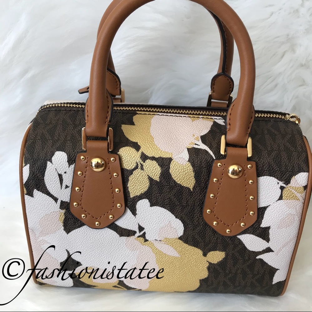NWT Michael Kors Small Satchel Aria Brown Bag Stud - Picture 4 of 8
